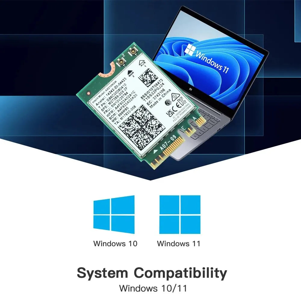 FENVI WiFi 6E Card AX210NGW 5374Mbps 2.4G/5G/6GHz M.2 Wireless Network Card For Bluetooth 5.3 802.11AX For Laptop PC Win 10/11