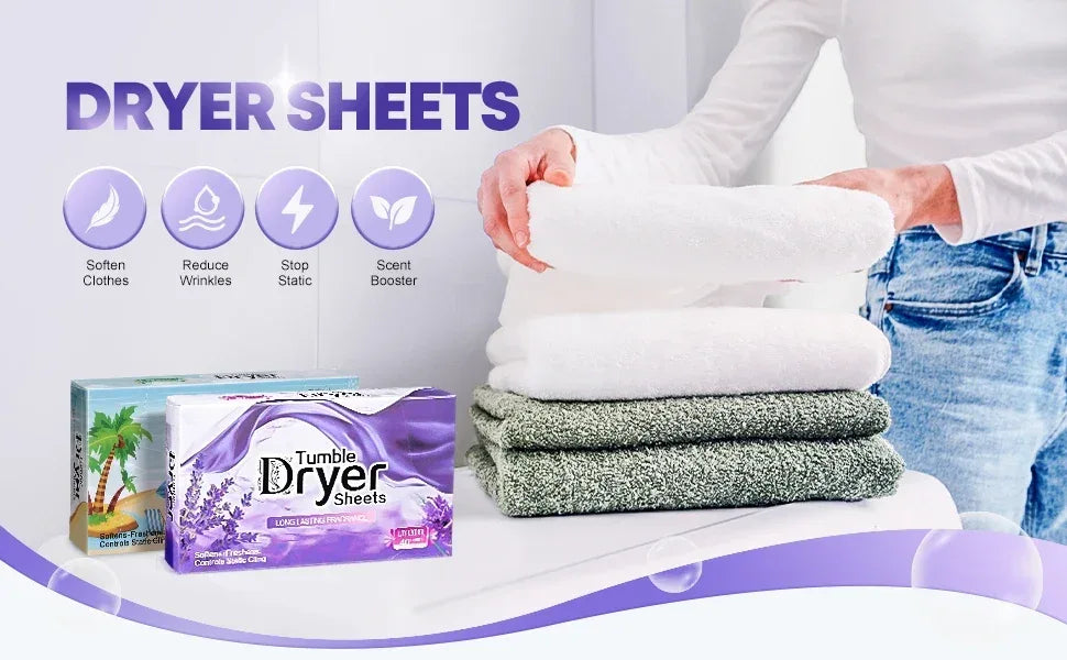 Dryer Sheets Bulk Natural Fabric Softener Sheets Plant Lavender Laundry Softener Naturally Removes Static Cling Drying Machine