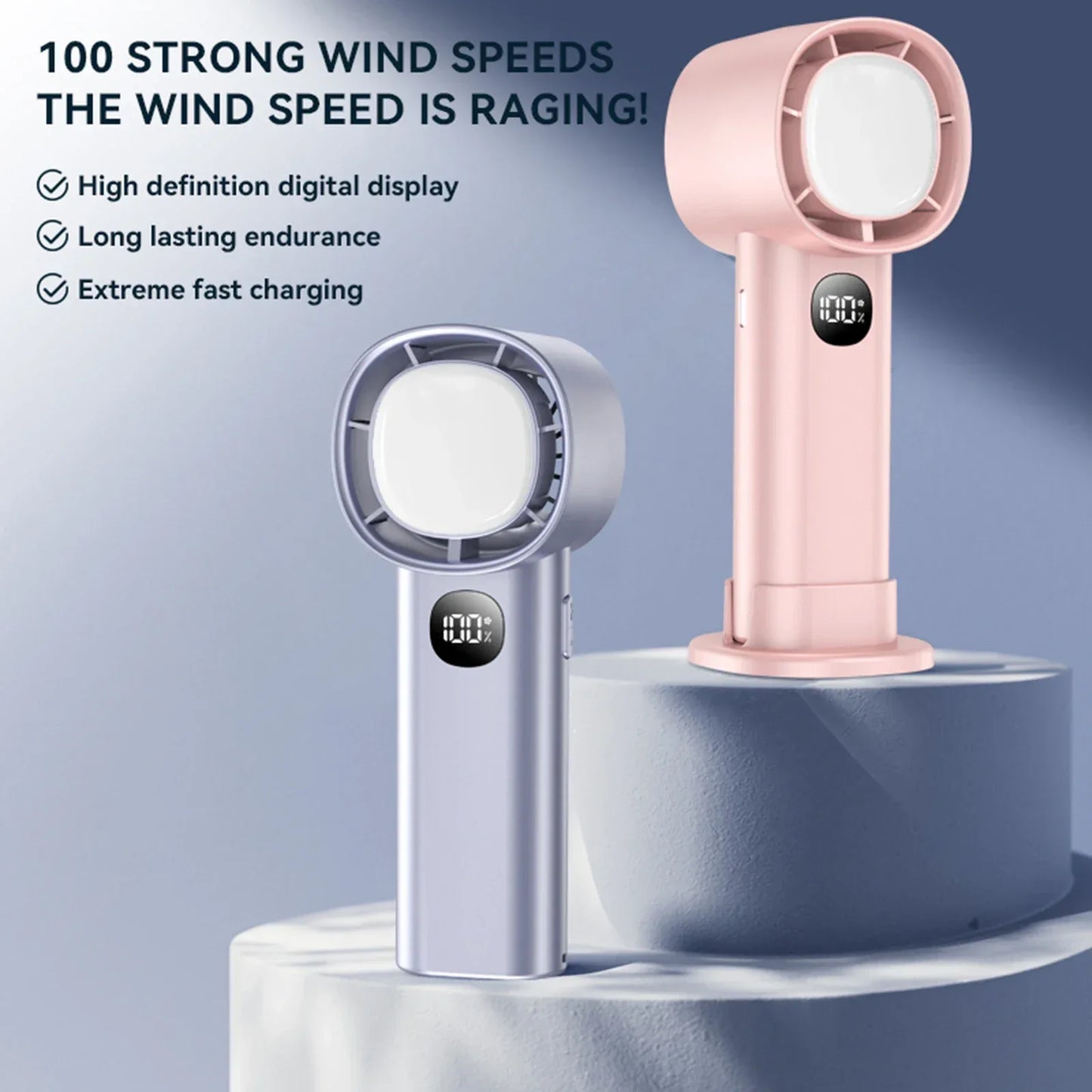 Night Light Cooling Fan 5000mAh Handheld Cooling Fan Portable Handheld Turbo Fan 100 Wind Speeds Adjustable Mini Personal Fan