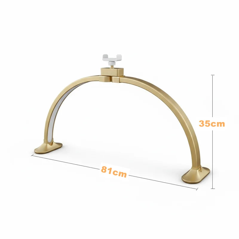 32inch Half Moon Light Gold for Nail Desk  Fill Light Folded Arch Light for Nail Lamp with Phone Stand Manicure Handicraft Light