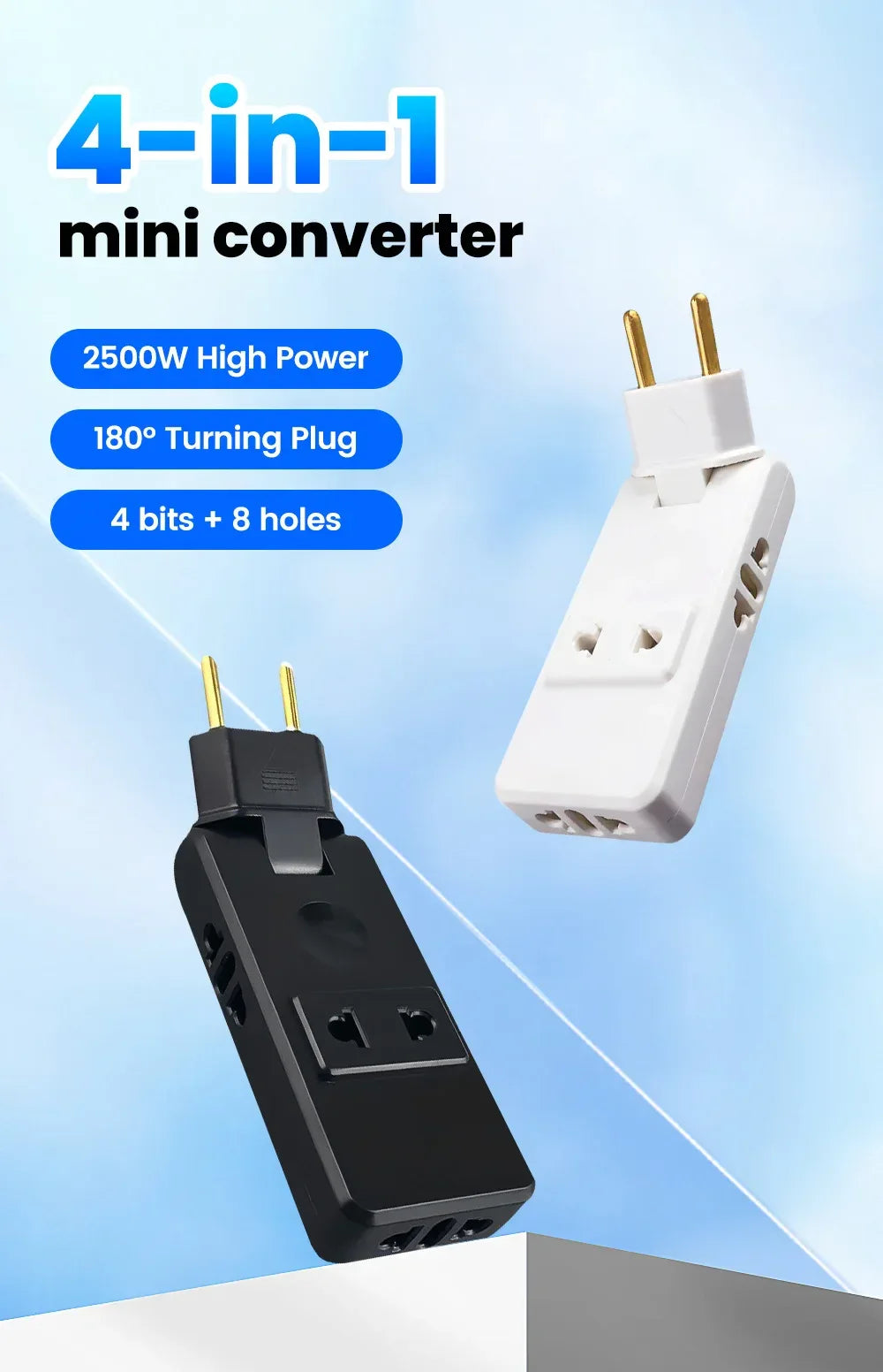 Protable Travel Power Converter Wall Outlet Plug Adaptors 4 in 1 EU 4.8MM Extension Chargers Adapter 180° Rotation Plug Adapter