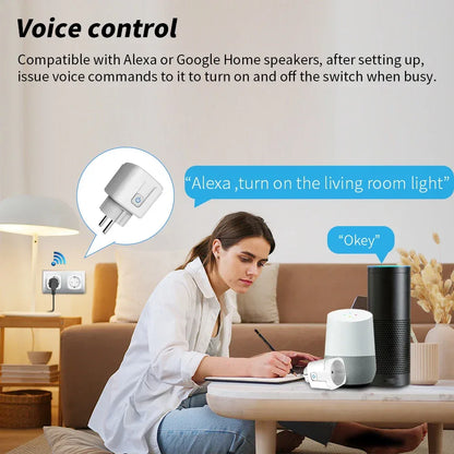 20A Tuya WiFi Smart Socket with Energy Monitor EU Plug Timer Schedule Works with Smart Life App Alexa Google voice control