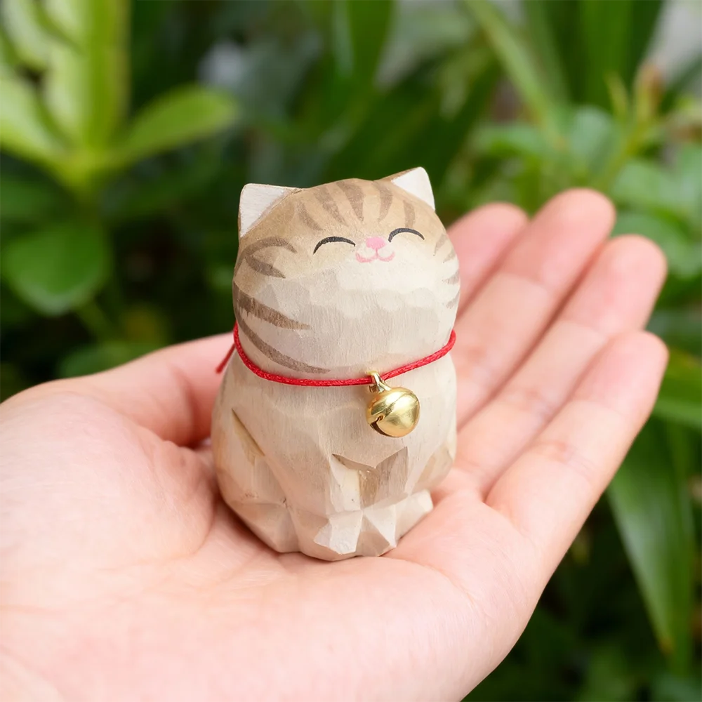 Cute Cat Animals Figurine Decorative Wooden  Ornament Kitten Statue Calico Golden gradient cat Home Office Desk Car Decor Gift
