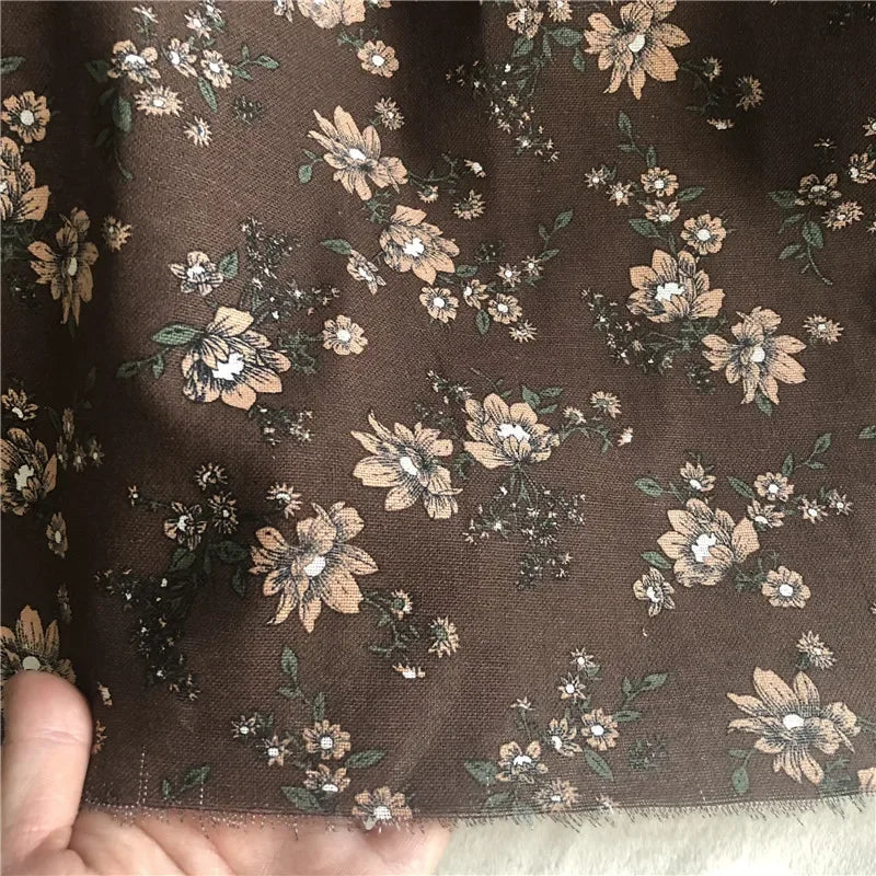 145cm Wide Printed Cotton and Linen Fabric Small Floral Patterns Retro Shirt Dress DIY Clothing Sewing Fabric 90% Cotton Content