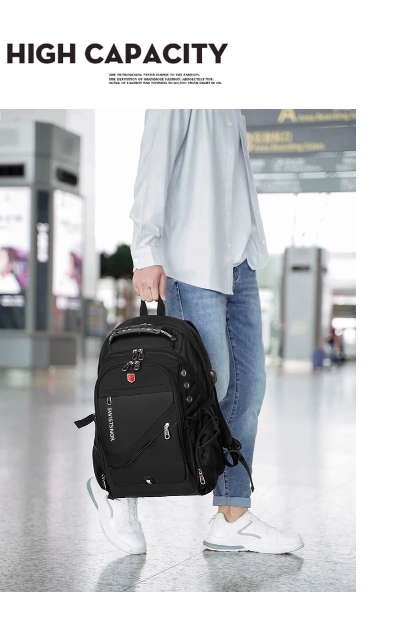Waterproof 15.6/17.3 Inch Laptop Backpack Men USB Charging Swiss Backpack Travel Women Rucksack Male Vintage School Bag Mochila