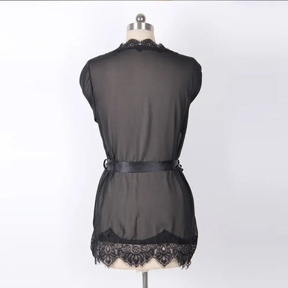 Women's Sheer Lace Kimono Robe, Long Sleeve V-Neck Belted Soft Bridal Wedding Lingerie Nightwear Multi-color
