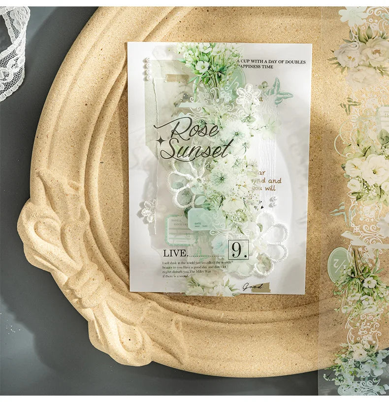 Mr. Paper 1 Roll Lace Flower PET Tape Home Decoration for Scrapbook Frame Phone Case Notebook Phone Case Collage Sticker Gifts