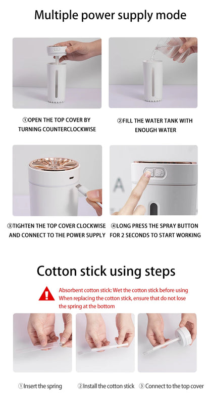 Wireless Car Air Humidifier Portable 300ML or USB Diffuser Mist Maker for Home Bedroom with RGB LED Colorful Lights