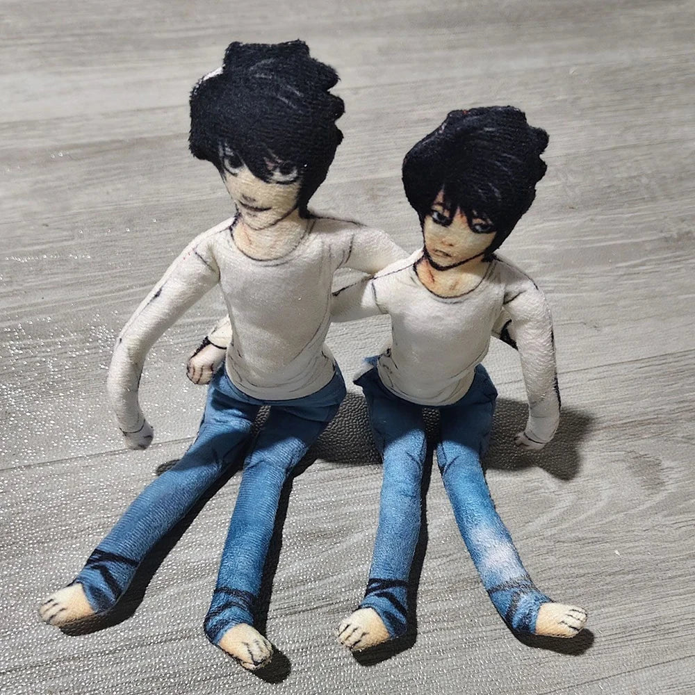 Poupée en peluche cosplay L. Lawliet de Death Note (anime) - Articulée et flexible - Décoration de chambre - Mascotte d'Halloween - Accessoire doux