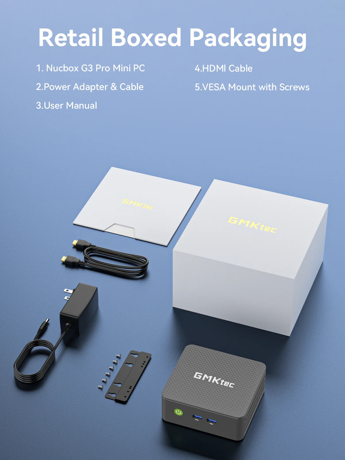 GMKtec G3 Pro Mini PC Intel Core i3-10110U 2×DDR4 2×M.2 SSD WiFi 6 BT5.2 2.5G LAN Dual HDMI Windows 11 Pro