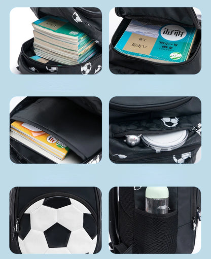New 3D Cute Orthopedic School Bag For Boys Cartoon Football Backpack Kids Children High Capacity Waterproof  1-3 Grade Schoolbag