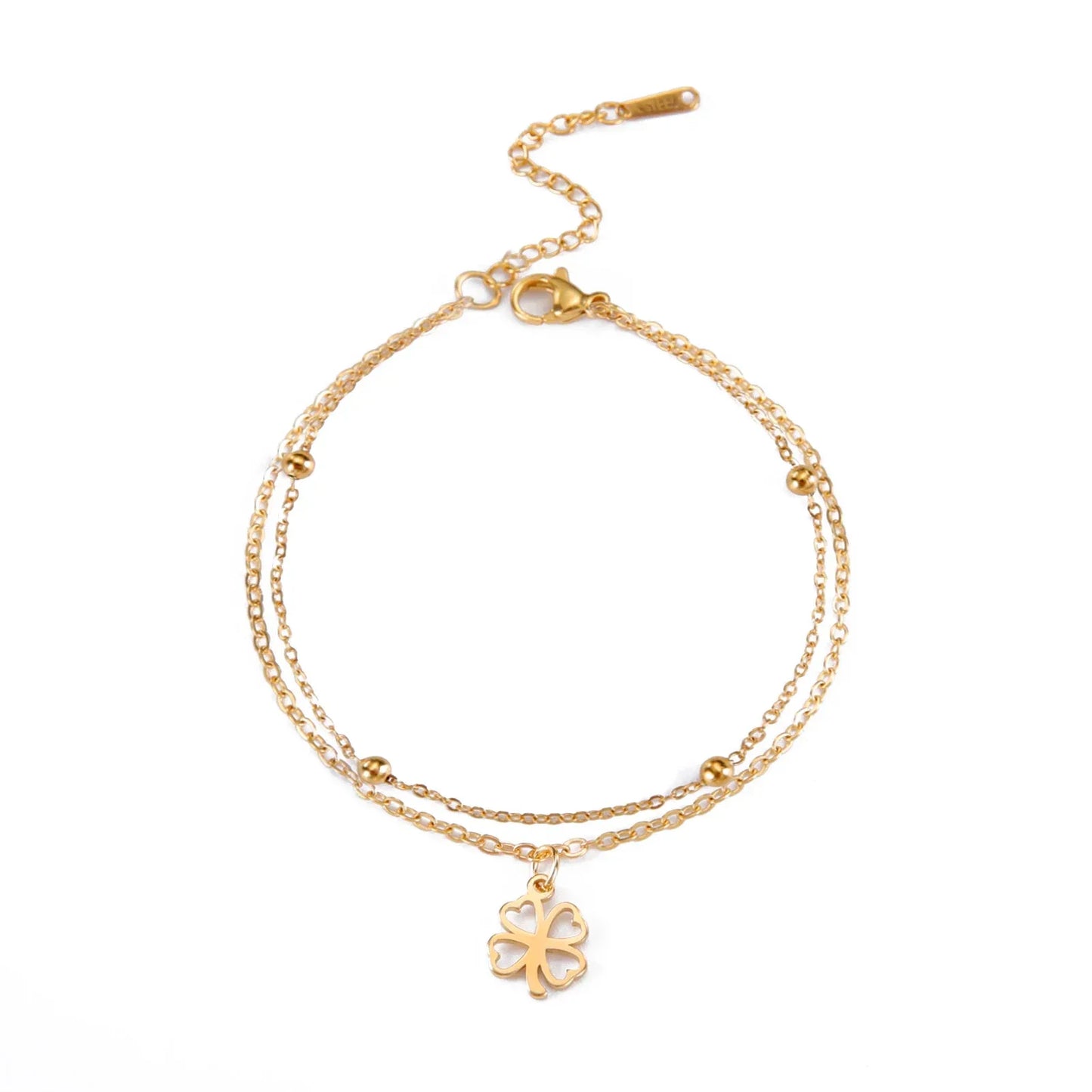 Sipuris  Four Leaf Clover Bracelet For Women Stainless Steel Trendy Double Chain Lucky Amulet Pendant Jewelry Christmas Gifts