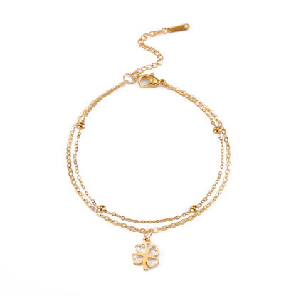 Sipuris  Four Leaf Clover Bracelet For Women Stainless Steel Trendy Double Chain Lucky Amulet Pendant Jewelry Christmas Gifts
