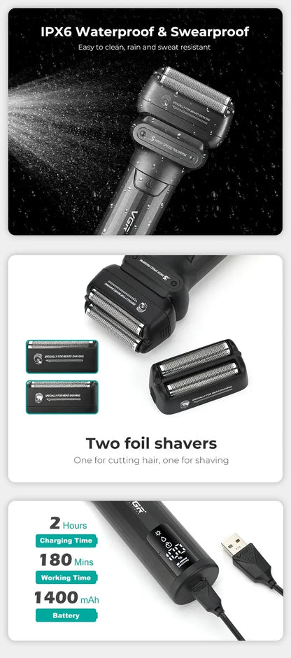 VGR Electric Shaver Professional Shaving Machine 9000 RPM Beard Trimmer LED Display Reciprocating Shaving Machine for Men V-368