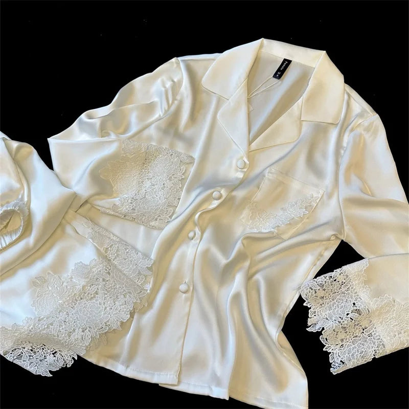 Pyjama Woman Silk Satin Sleepwear For Sleeping Clothes New Fashion Lace Home Clothing Women's Pajamas Suit Femme Nightwear