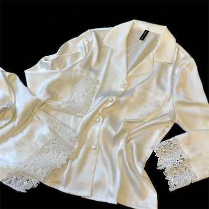 Pyjama Woman Silk Satin Sleepwear For Sleeping Clothes New Fashion Lace Home Clothing Women's Pajamas Suit Femme Nightwear