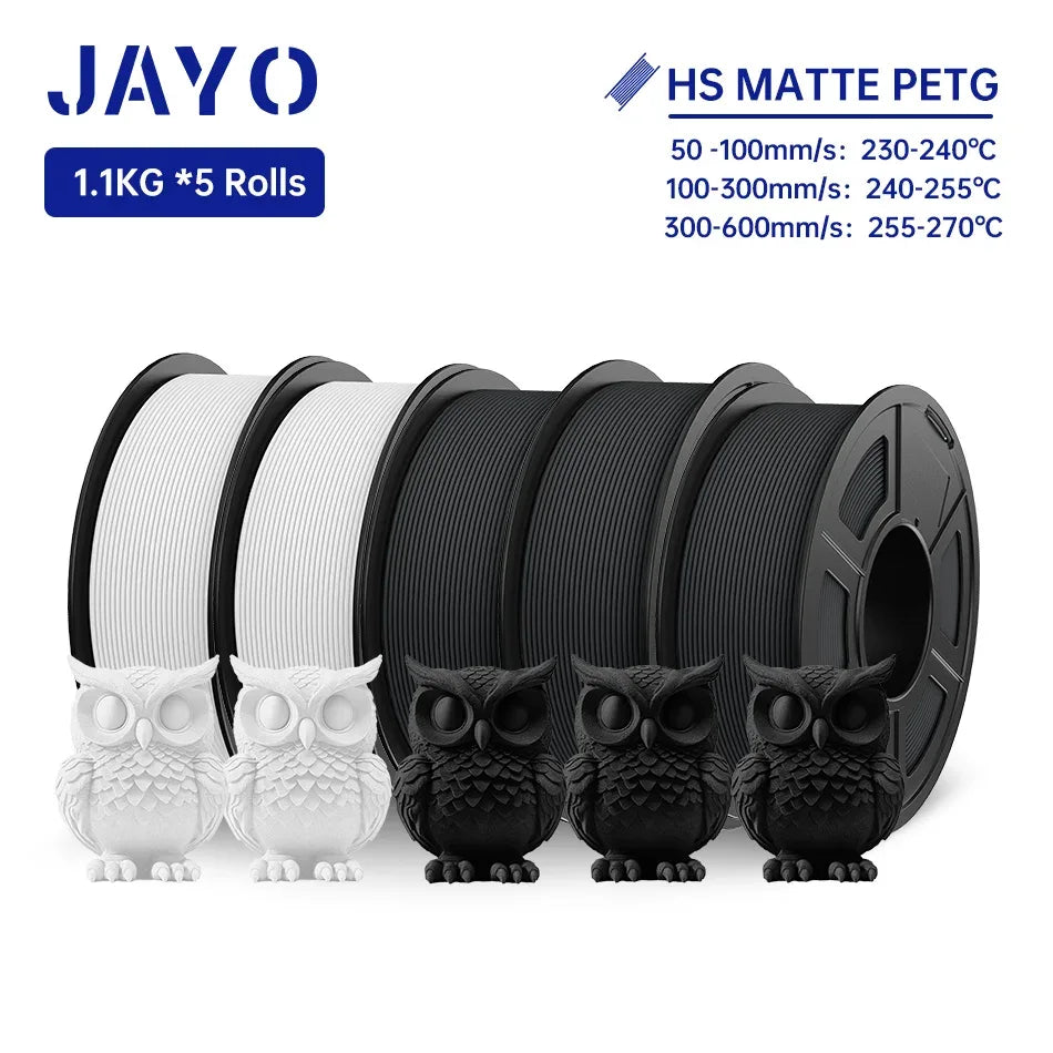 JAYO PETG 3D Filament 1.75MM High Speed PETG 3D Printer Filament 5Rolls High Flow Speedy Matte Effect 3D Printing Mateials