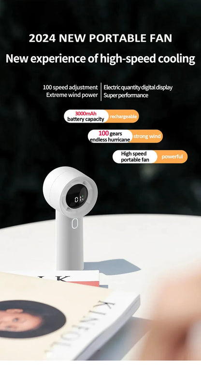 2025 New 3000mAh 100 Gears High Speed Fan Mini Air Conditioner Portable Fan Air Cooler with LED Display Screen Super Cool Wind