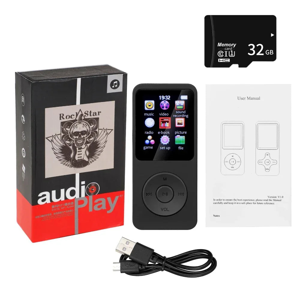 MP3 Player Portable Music Player Bluetooth 5.4 Music Stereo Player 1.8 inch Screen Support FM Radio E-Book Recording