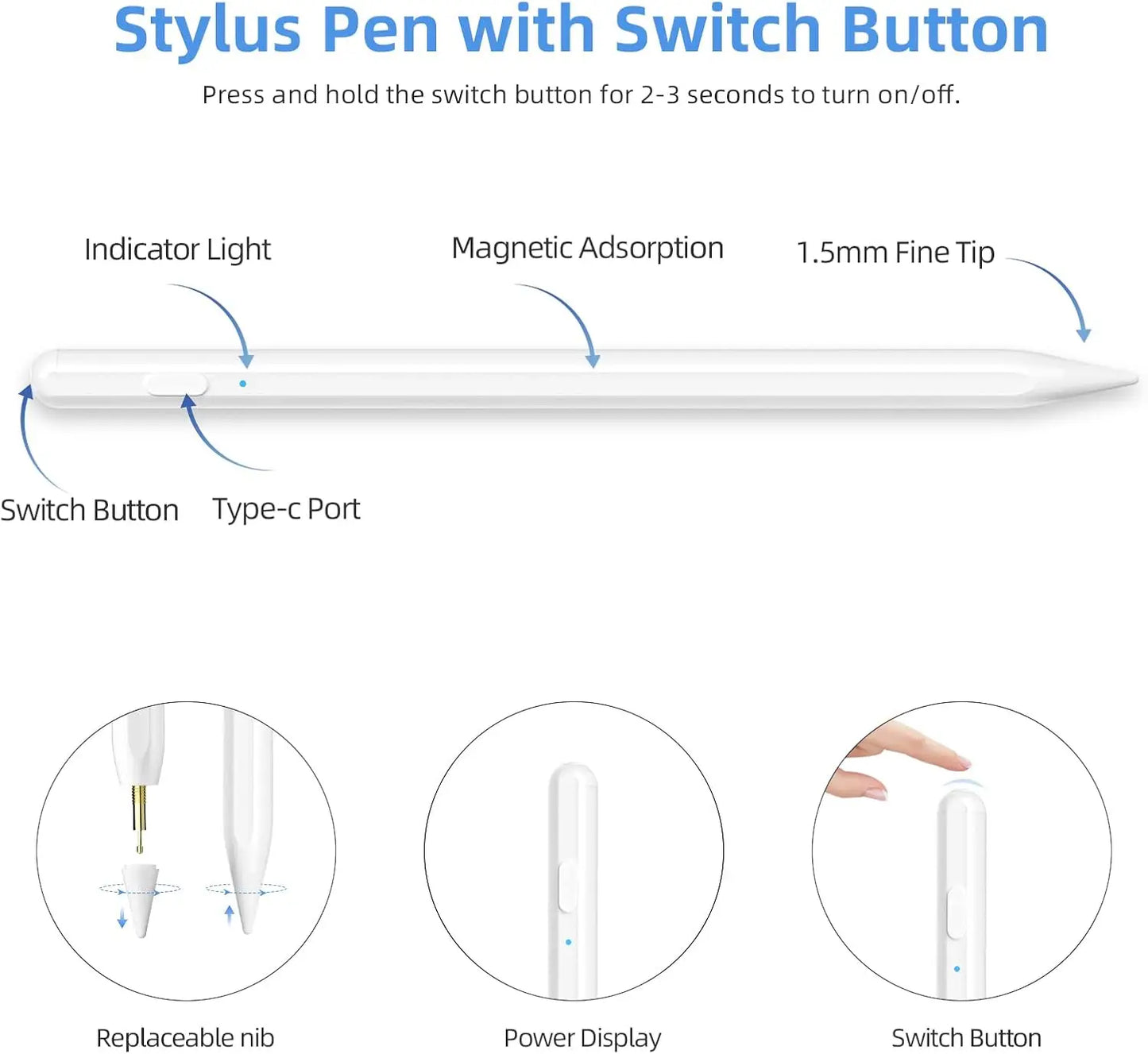 Stylus For Apple Pencil 2025 Magnetic Wireless Charging iPad 11 13 M2 M3 Pro 12.9 11 Air 4 5 Mini 6 for iPad Tilt Palm Rejection