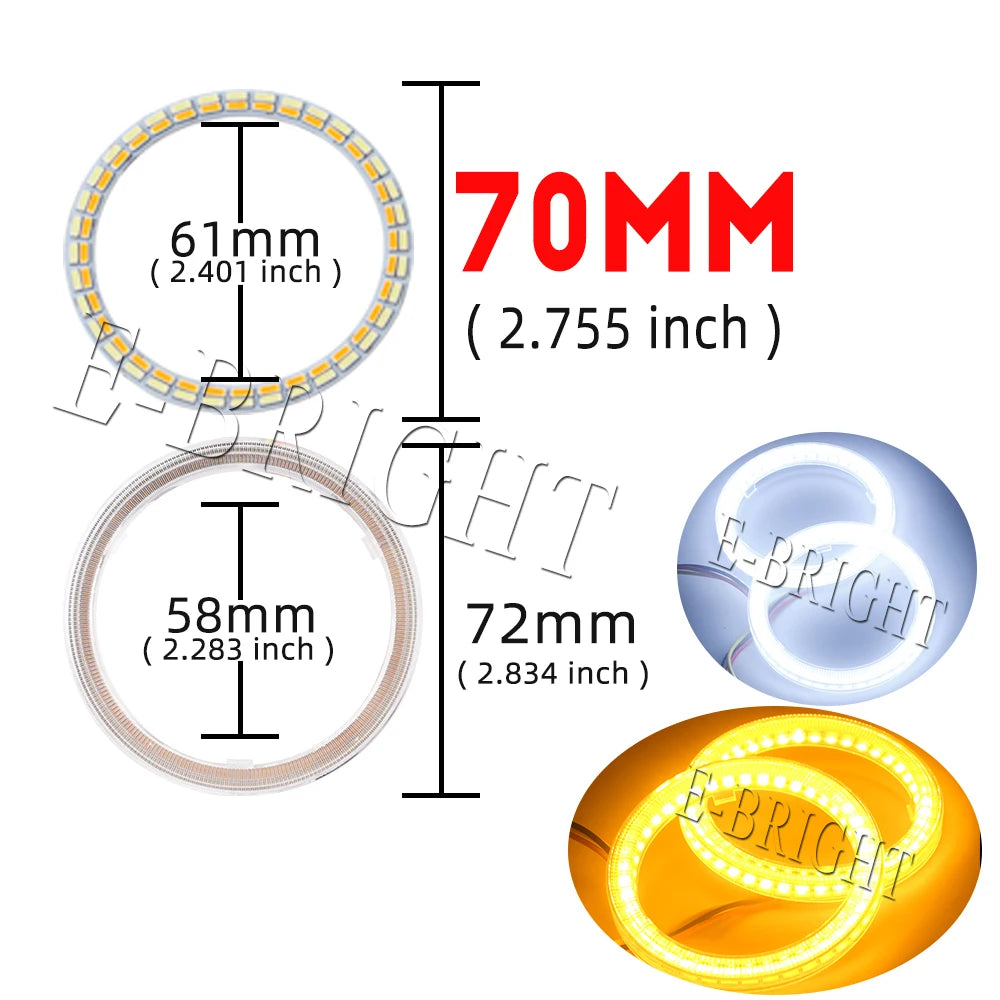 2PCS 24V 12V Angel Eyes Halo Rings White Amber 4014LED Cars Headlight DRL Driving Light 60 70 80MM 90MM 95MM 100MM 110MM 120MM