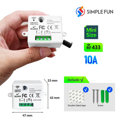 RF Wireless Smart Light Switch 433MHz 110V 220V Mini Relay Receiver Module ,4-in-1 Remote Control,For Led Light Lamp Fan ON/OFF
