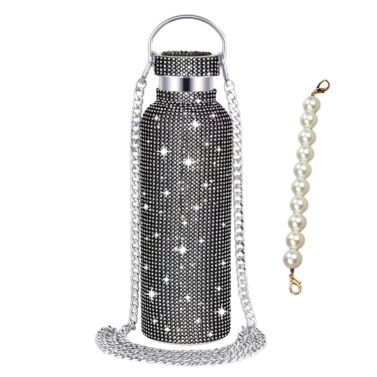 350/500/750/1000ml Luxury Rhinestone Thermos Bottle 2pcs Chain Portable Water Bottle Double Wall Stainless Steel Thermal Flask