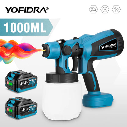 YOFIDRA 1000ML Electric Spray Gun Powerful Portable Paint Sprayer Cordless Furniture Coating Airbrush For Makita 18V Battery Pin