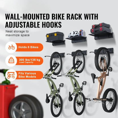 SucceBuy 3pcs Bike Storage Rack 300 lbs 48-inch Wall Mount Bicycles Storage Hanger with 3 Shelves for 6 Bikes Garage Organizer