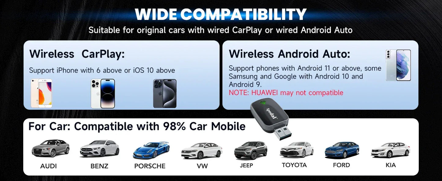 Carplay Android Auto Wireless Adapter 2 in 1 Carplay Adapter for OEM Car Stereo with USB Plug and Play Wired To Wireless