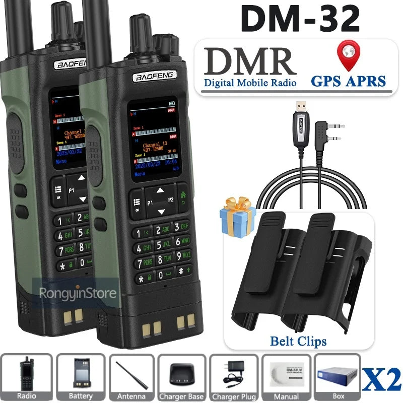 BAOFENG DM-32 with Belt Holster DMR Radio Digital Walkie Talkie GPS APRS 999 Channel Dual Mode Analog Dual Time Slot For Hiking