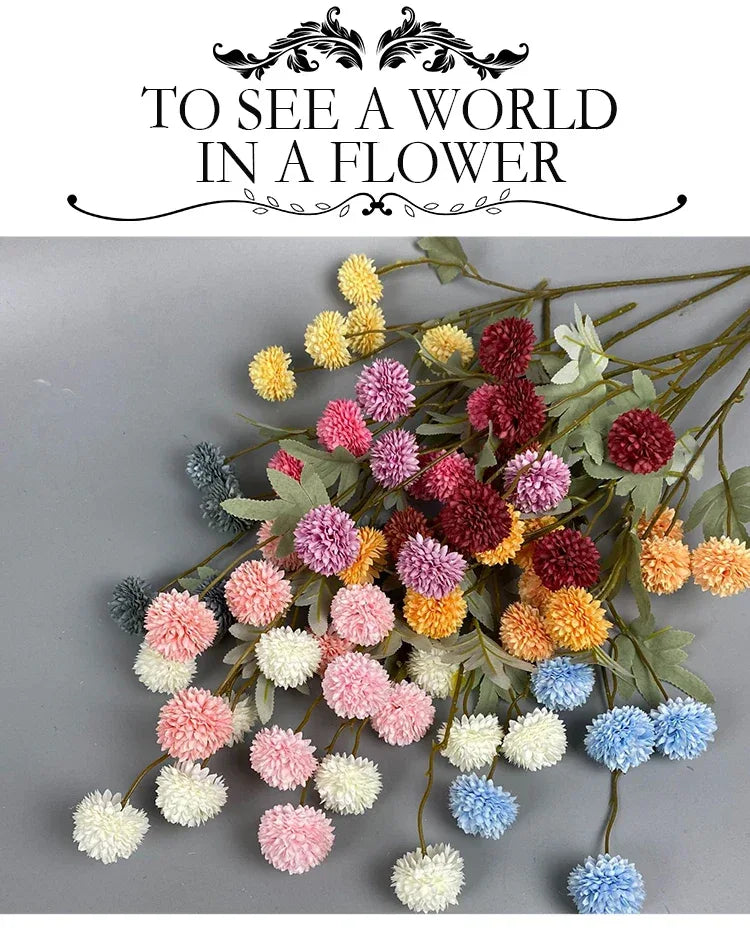 5 Head Dandelion Artificial Flowers Wedding Decoration Fake Flowers Small Thorn Ball DIY Home Decor Bouquet Valentine's Day Gift