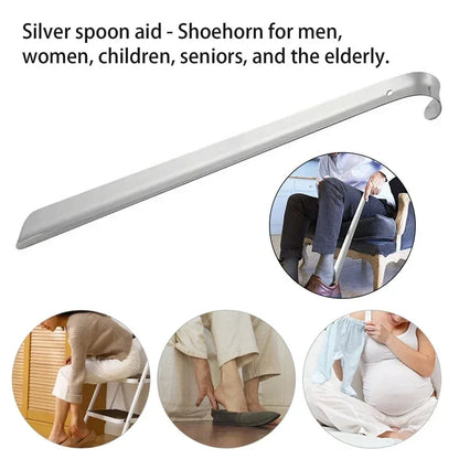 52cm Extra Long Stainless Steel Silver Metal Shoehorn Shoe Lifter Aid Slip-On Shoe Pulling Tool for Easy Shoe Removal
