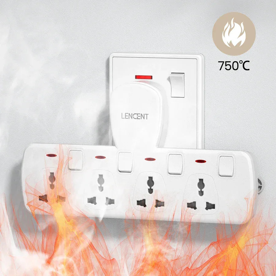 LENCENT Multi Plug Extension Socket with 4 Universal AC Outlets 3250W 13A Extension Plug Adapter with Switch for Home Office