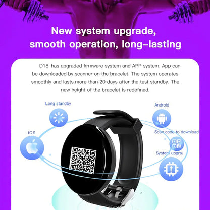 D18 Smart Watch For Ios Android Men Waterproof Smartwatch Women Sleep Monitor Message Fitness Tracker Bracelet Sport Watches SMS