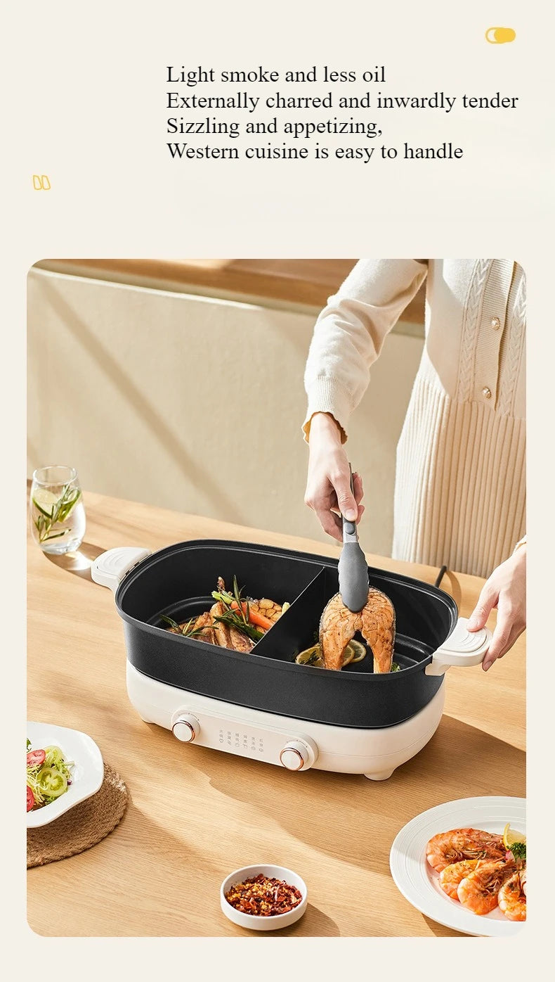 220V Non Stick Electric Hotpot Household Mandarin Duck Split Multi Functional  Electric Boiling Pot