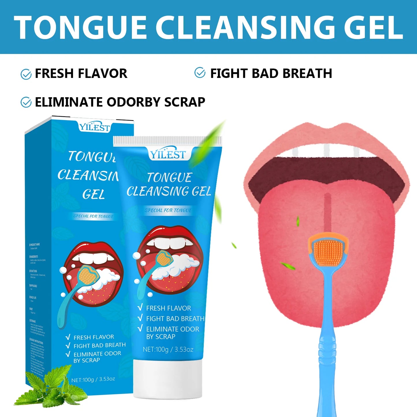 Tongue Scraper Tongue Coating Cleaning Gel Health Scraping Artifact Mint Flavor Fresh Breath To Remove Oral Odor Hygiene 100g