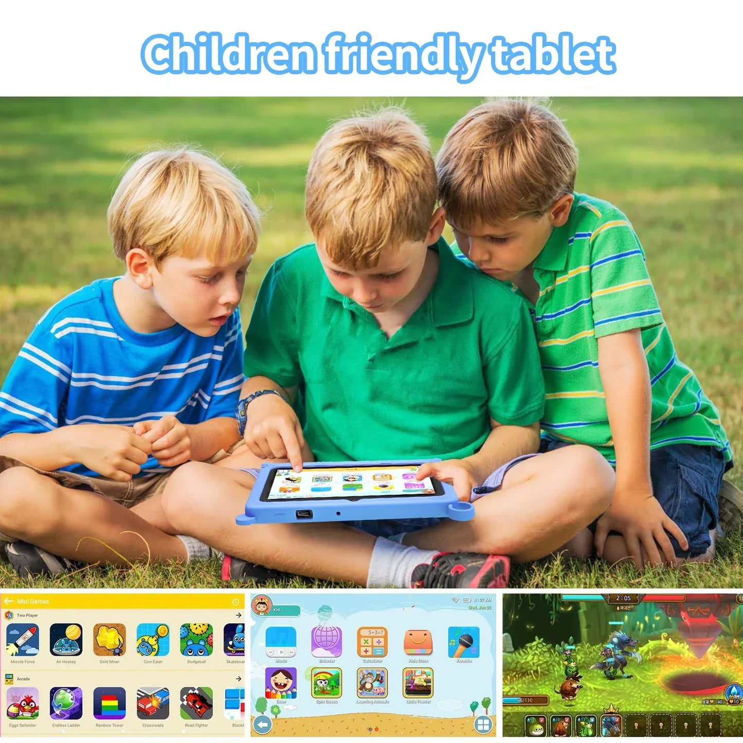 New 5G WIFI Children's Learning 7.0-inch Tablet 4GB RAM 64GB ROM Quad Core Mini Tablet with Leather Case Supports Games 4000mAh