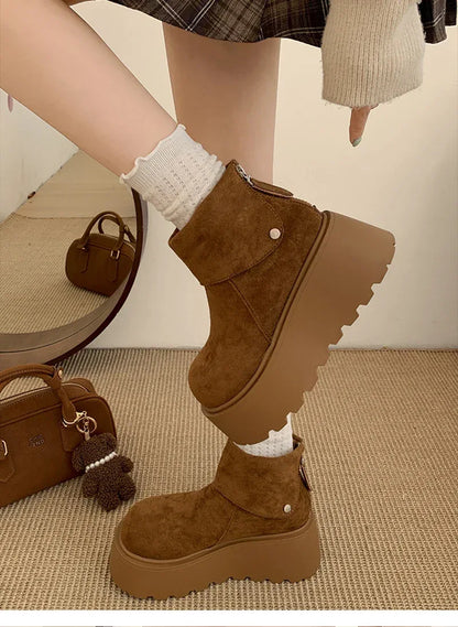 Winter Fashion Platform Heels Women Ankle Boots Keep Warm Height Increase  Short Booties Shoes Zapatos Mujer