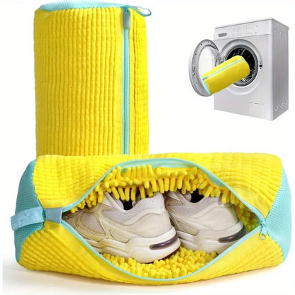 -Durable Shoe Washing Machine Bag for All ShoeTypes-Yellow with Blue Zipper,Ideal for Sneakers and Casual Shoes,Laundry Wash Bag