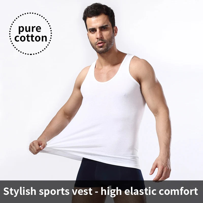 3/5 Pcs European plus-size men's cotton Joker vest loose plus-size youth fitness sleeveless round neck middle-aged hypertrophy T