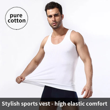 3/5 Pcs European plus-size men's cotton Joker vest loose plus-size youth fitness sleeveless round neck middle-aged hypertrophy T