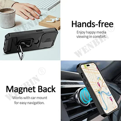 Case For iPhone 17 16 15 14 13 12 Pro Max Plus 8 7 Plus Mini Heavy Duty Protection With Sliding Camera Cover And Card Clip Cover