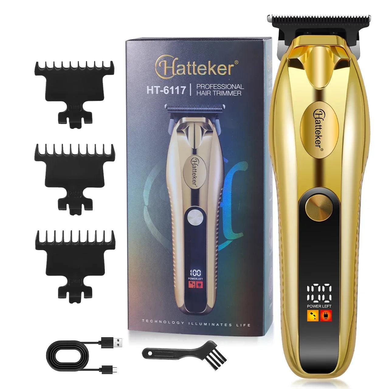 Professional Hair Clipper Ceramic Blade Male Hair Trimmer LED Display Haircut Machine USB charging