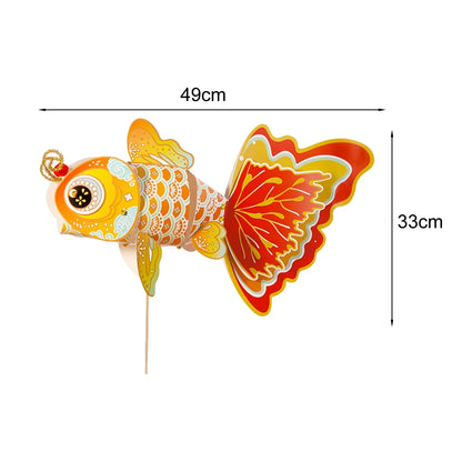 1 Set Goldfish Paper Lantern with Pole DIY Handmade Lantern Chinese New Year Mid-Autumn Festival Fish Night Light Material Bag