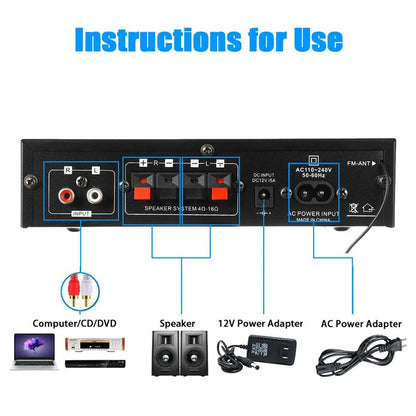 AK35/AV-660BT Audio Power Amplifiers 2 Channel Bluetooth-Compatible HIFI Sound Amplificador 110/220V Home Theater Sound System