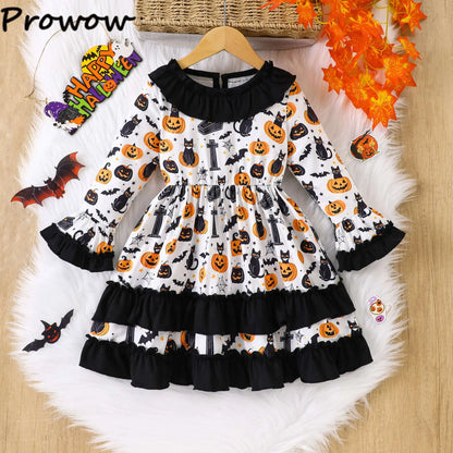 Prowow 2-8Y Kids Purple Halloween Dresses For Girls Long Sleeve Princess Mesh Spooky Spider Dress Children Halloween Costumes