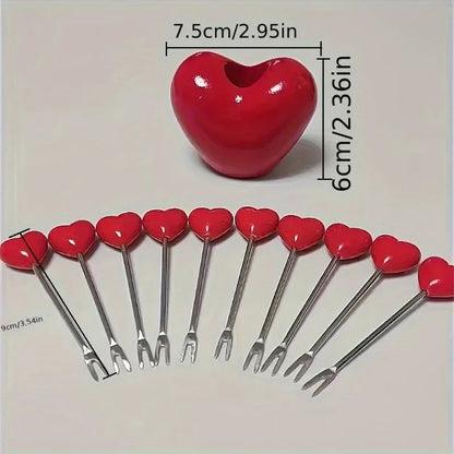 Love Fruit Forks, Stainless Steel Cake Fork Set, Snacks Tableware Set, Kitchen Items, Valentine's Day Party Favors