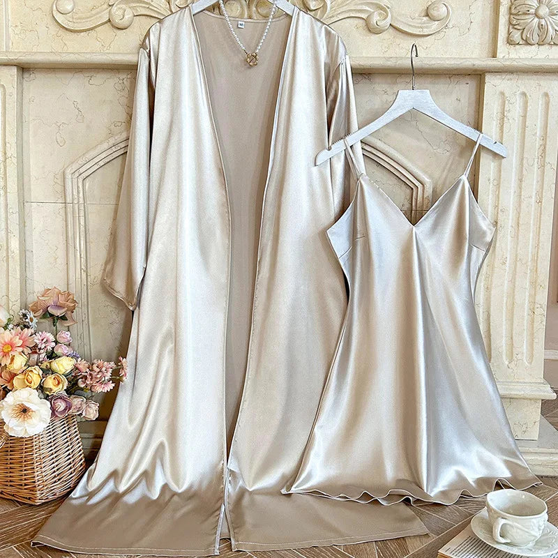 Bride Wedding Robe Dress Suit Women Rayon Bathrobe Gown Sleep Set Summer Homewear Sleepdress Casual Kimono Sleepwear Nightgown ﻿