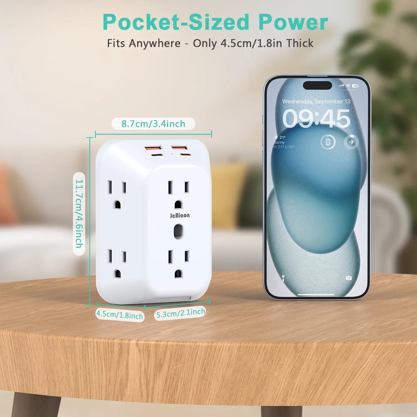 Multi Plug Wall Outle,6-Outlet Extender with 4 USB Ports,3 Sided Multi Plug Wall Adapter  Surge Protector for Home Office